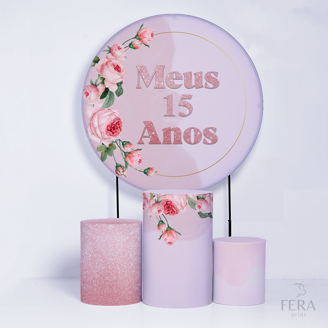 Kit Painéis + Trio Capa Cilindro Casado 15 Anos Rosa Sublimado