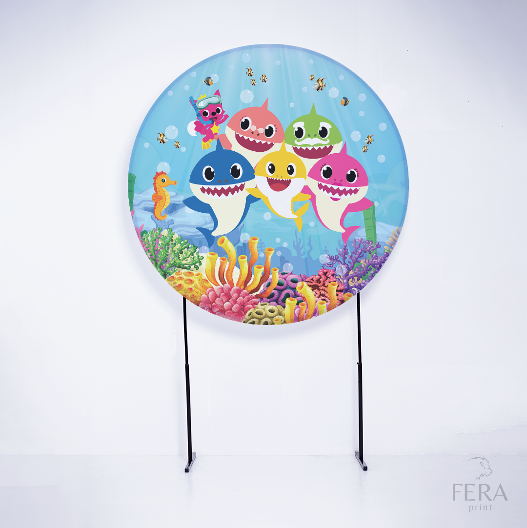 Kit Painéis + Trio Capa Cilindro Casado Bebês Tubarão Fundo Mar Sublimado