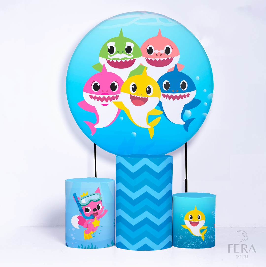 Kit Painéis + Trio Capa Cilindro Casado Bebê Tubarão Azul Sublimado