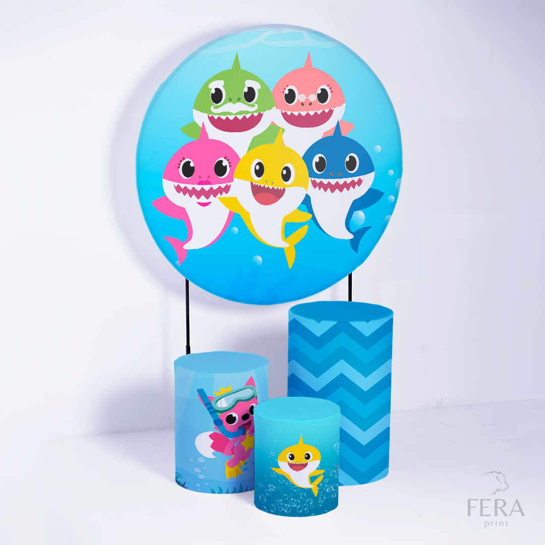 Kit Painéis + Trio Capa Cilindro Casado Bebê Tubarão Azul Sublimado