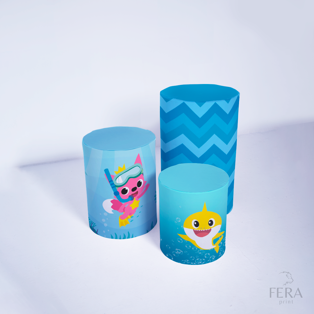 Kit Painéis + Trio Capa Cilindro Casado Bebê Tubarão Azul Sublimado