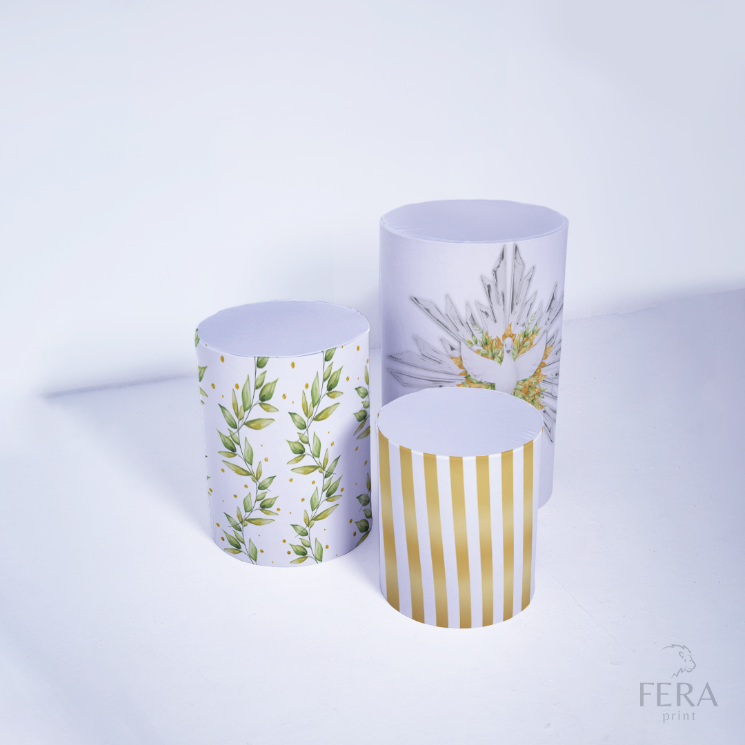 Kit Painéis + Trio Capa Cilindro Casado Batizado Dourado Sublimado