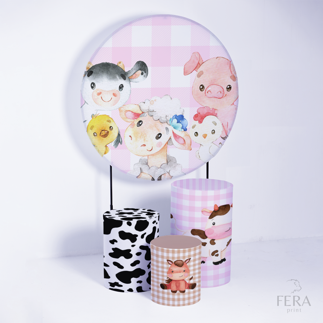 Kit Capa Cilindros + Capa Painel Fazendinha Rosa Sublimado
