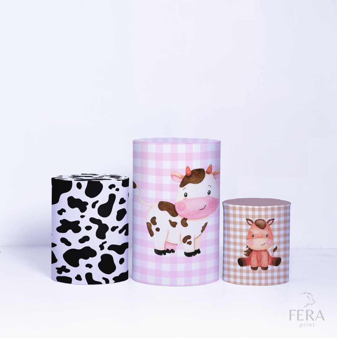 Kit Capa Cilindros + Capa Painel Fazendinha Rosa Sublimado