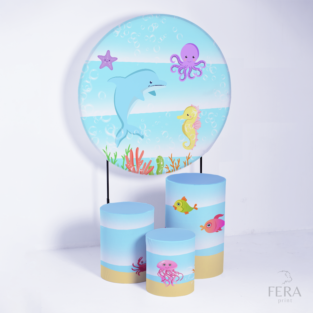 Kit Capa Cilindros + Capa Painel Fundo do Mar Golfinho Sublimado