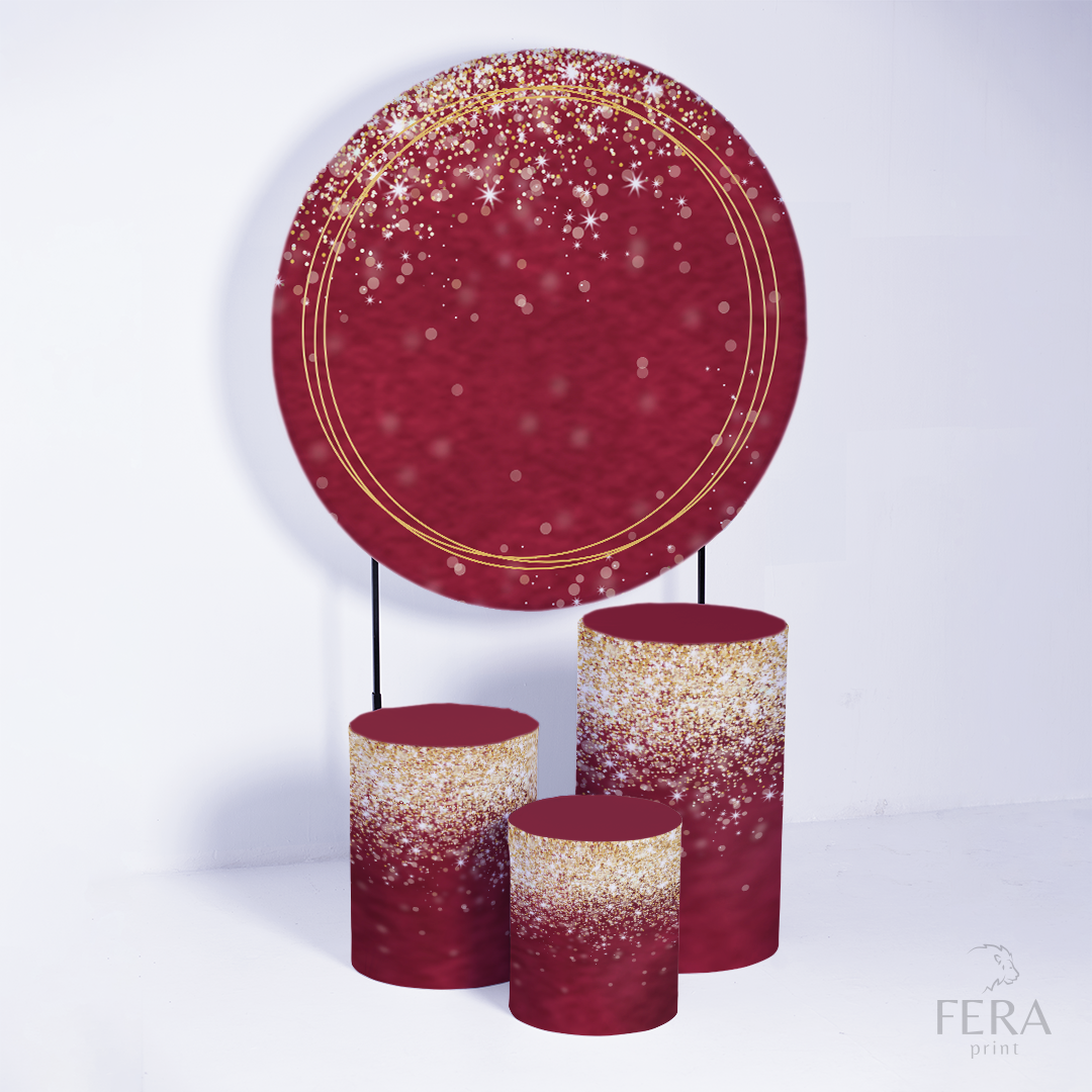 Kit Capa Cilindros + Capa Painel Glitter Bordô Geométrico Sublimado