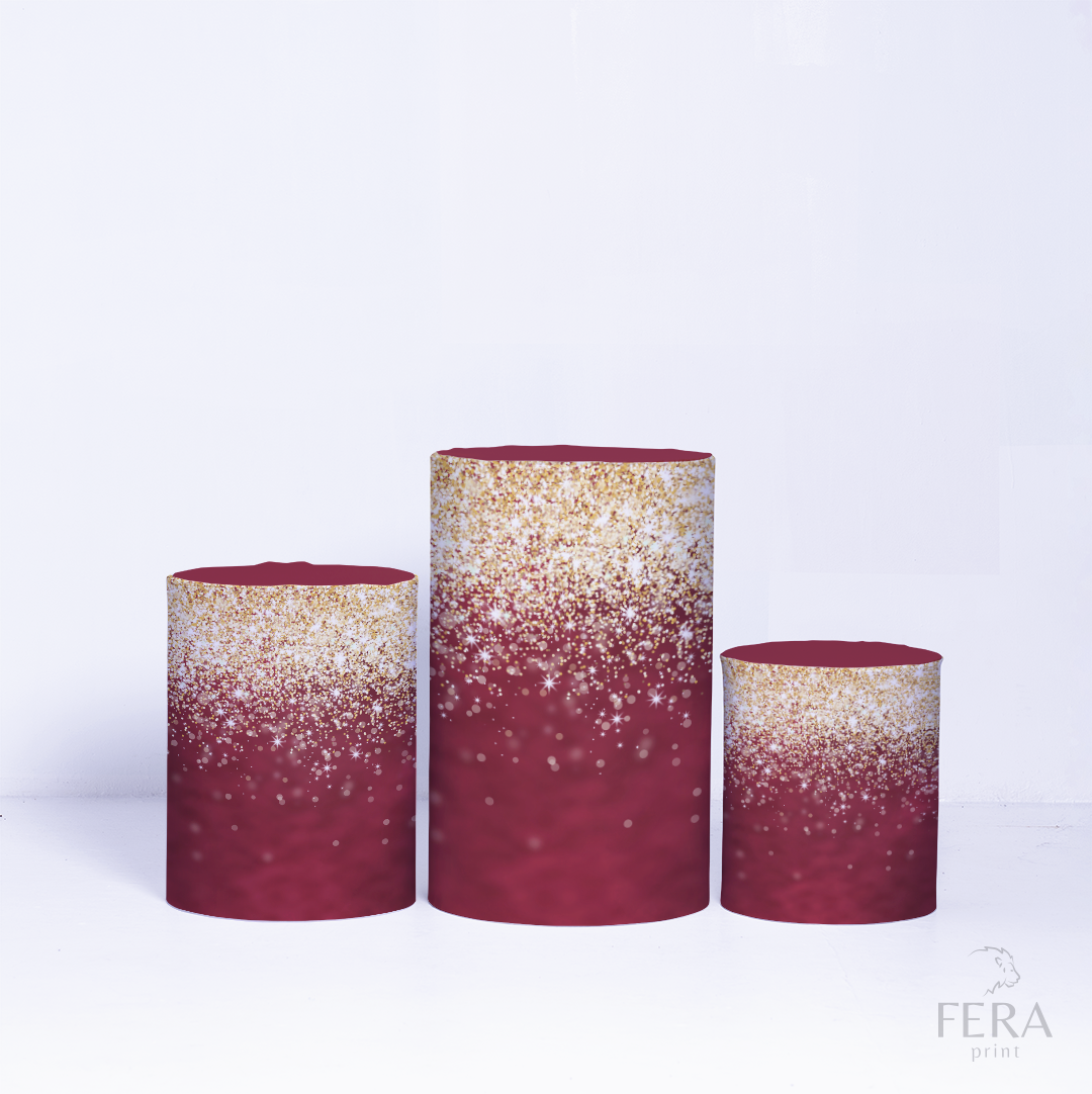 Kit Capa Cilindros + Capa Painel Glitter Bordô Geométrico Sublimado