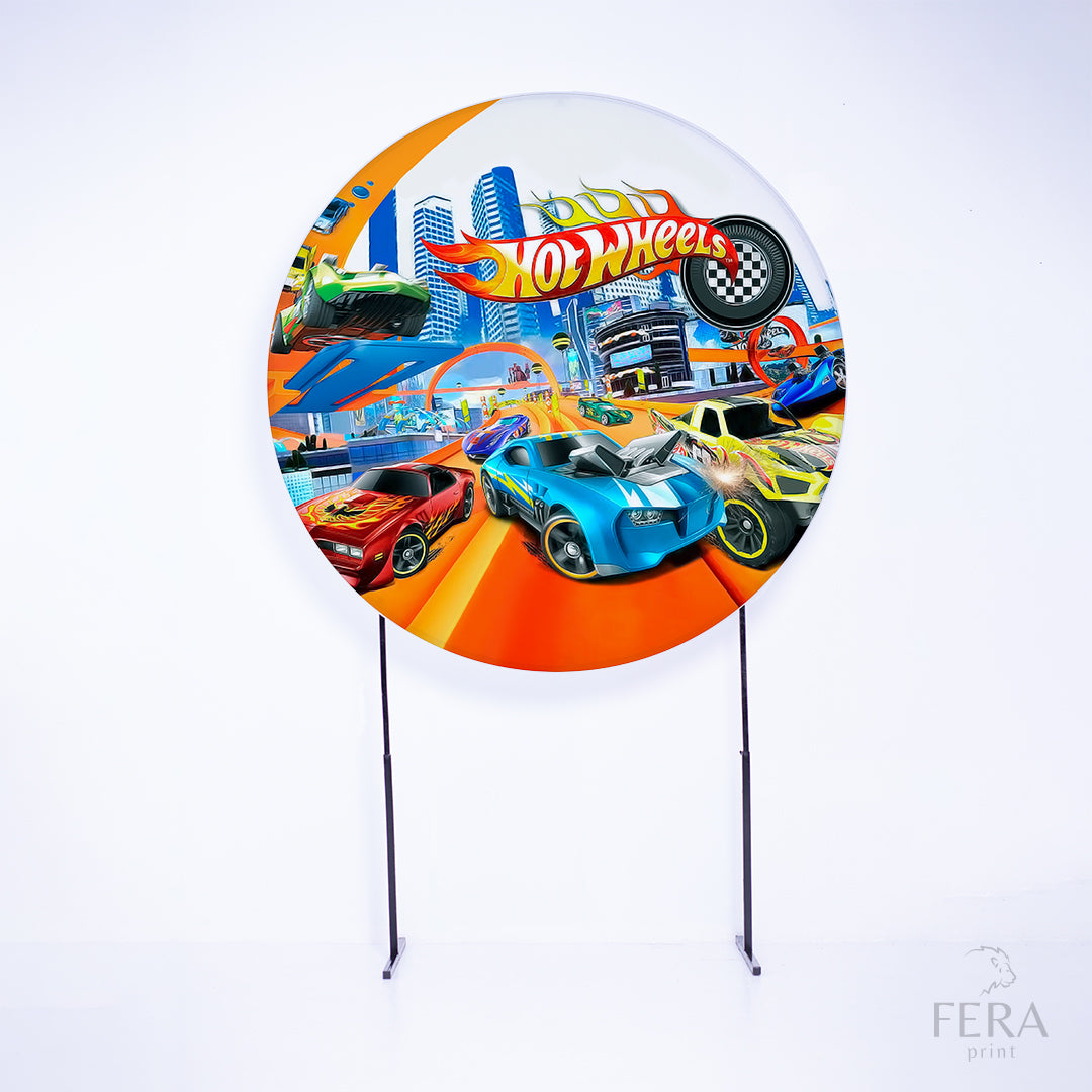 Painel Redondo Carrinhos Chamas Sublimado