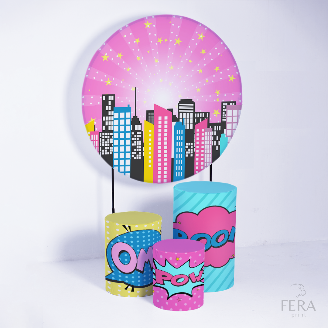 Kit Capa Cilindros + Capa Painel Heróis Rosa Sublimado