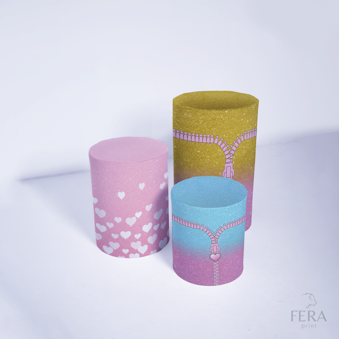 Kit Painéis + Trio Capa Cilindro Casado Bonequinhas Brilho Sublimado