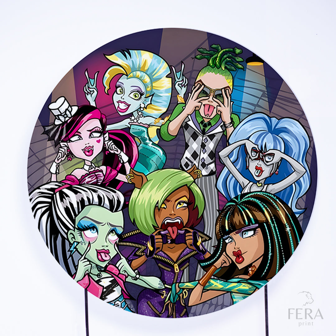 Painel Redondo Amigas Monstrinhas Lindas Sublimado