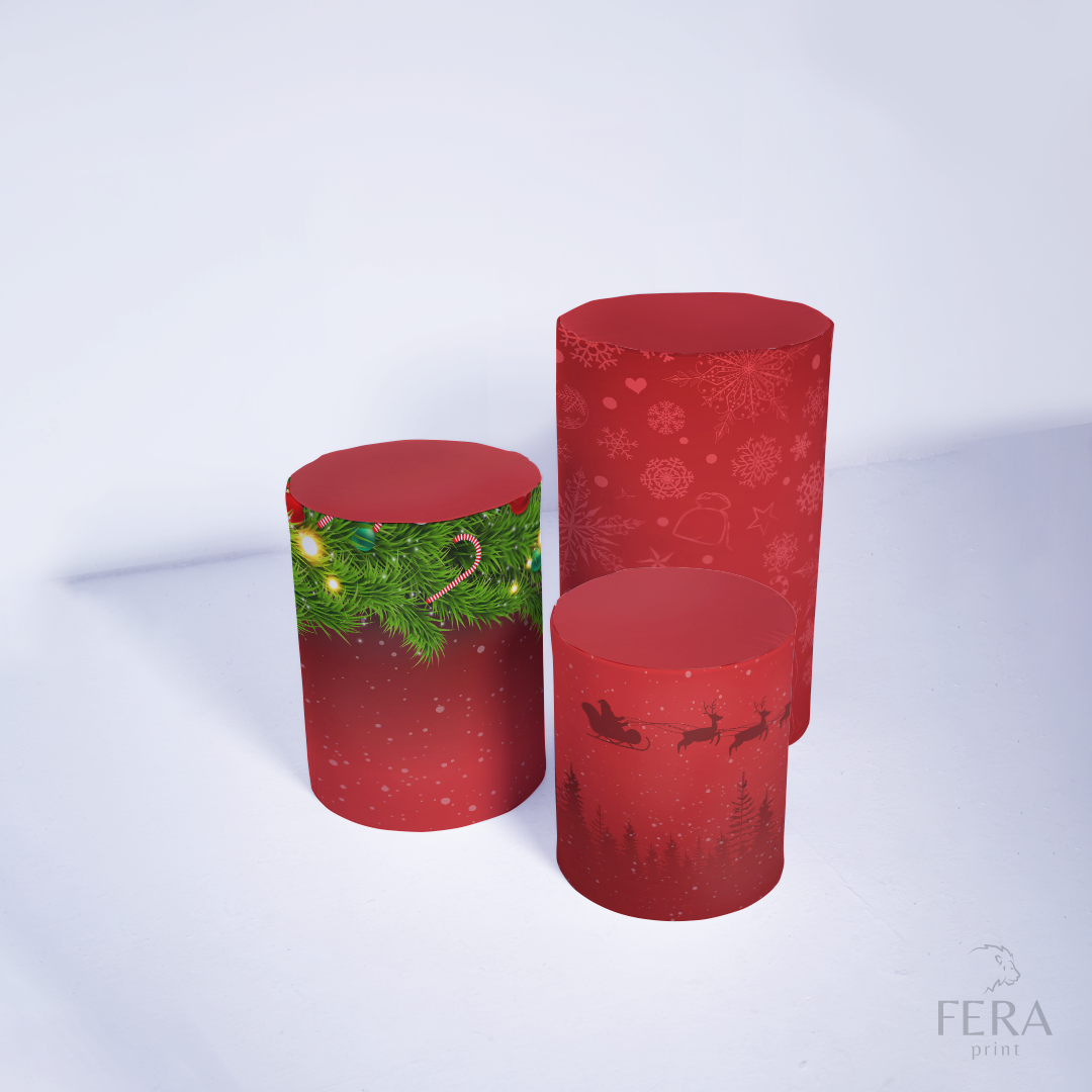 Kit Capa Cilindros + Capa Painel Feliz Natal Dourado Sublimado