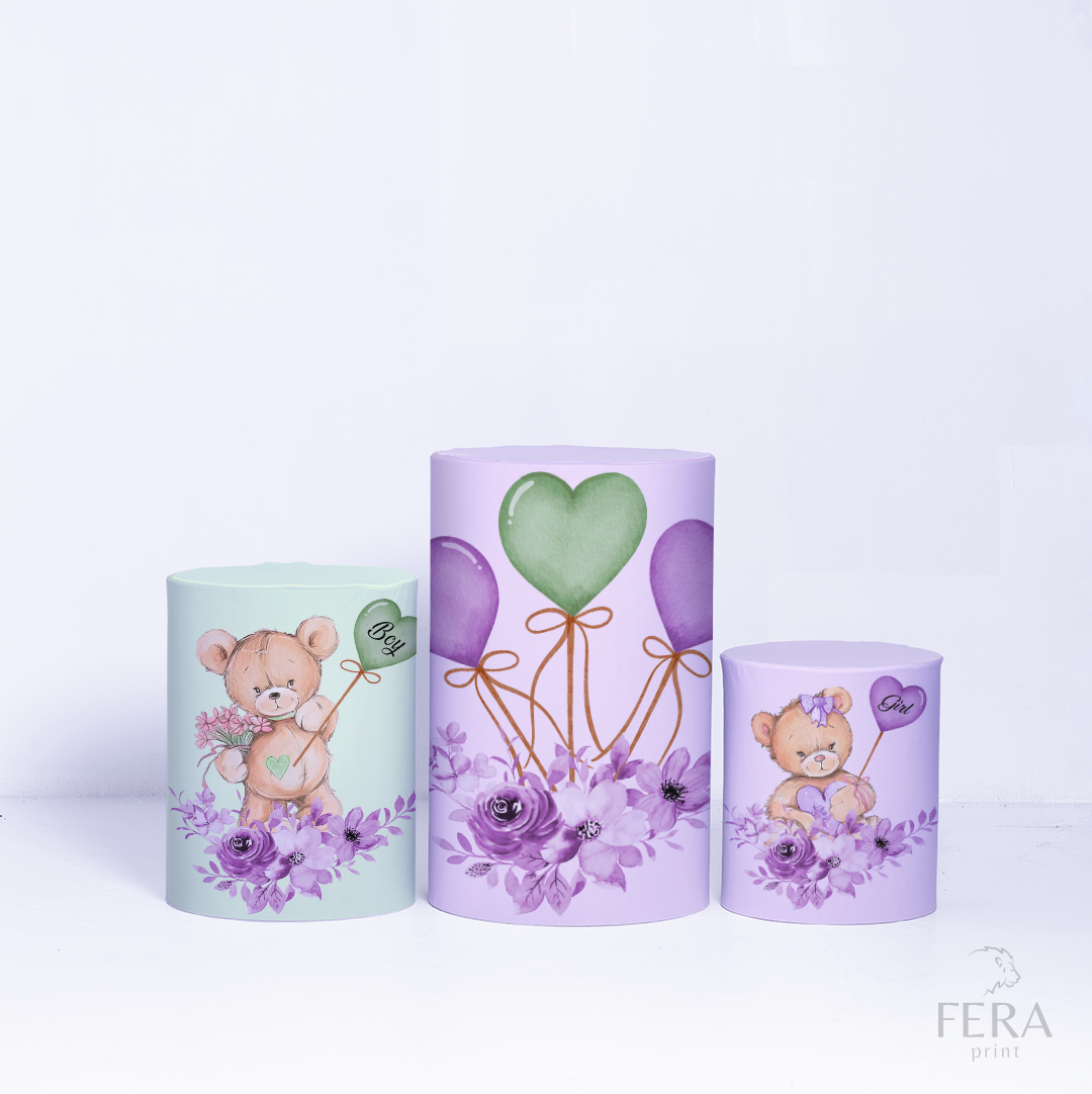 Kit Capa Cilindros + Capa Painel Chá Revelação Ursos Sublimado