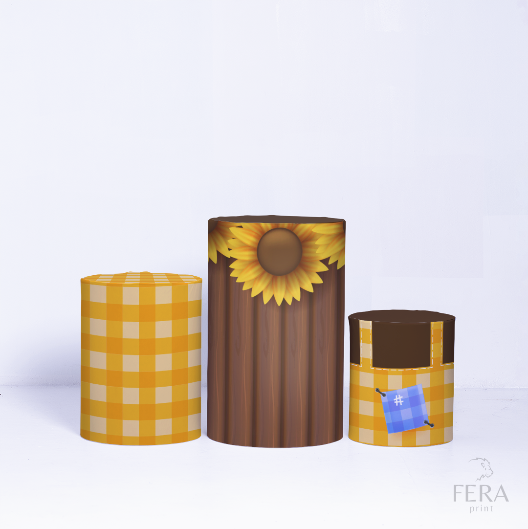 Kit Capa Cilindros + Capa Painel Festa Junina Arraiá Amarelo Sublimado