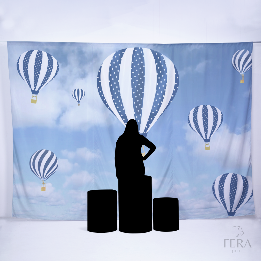 Painel Sublimado Retangular Balões Azul Listrado