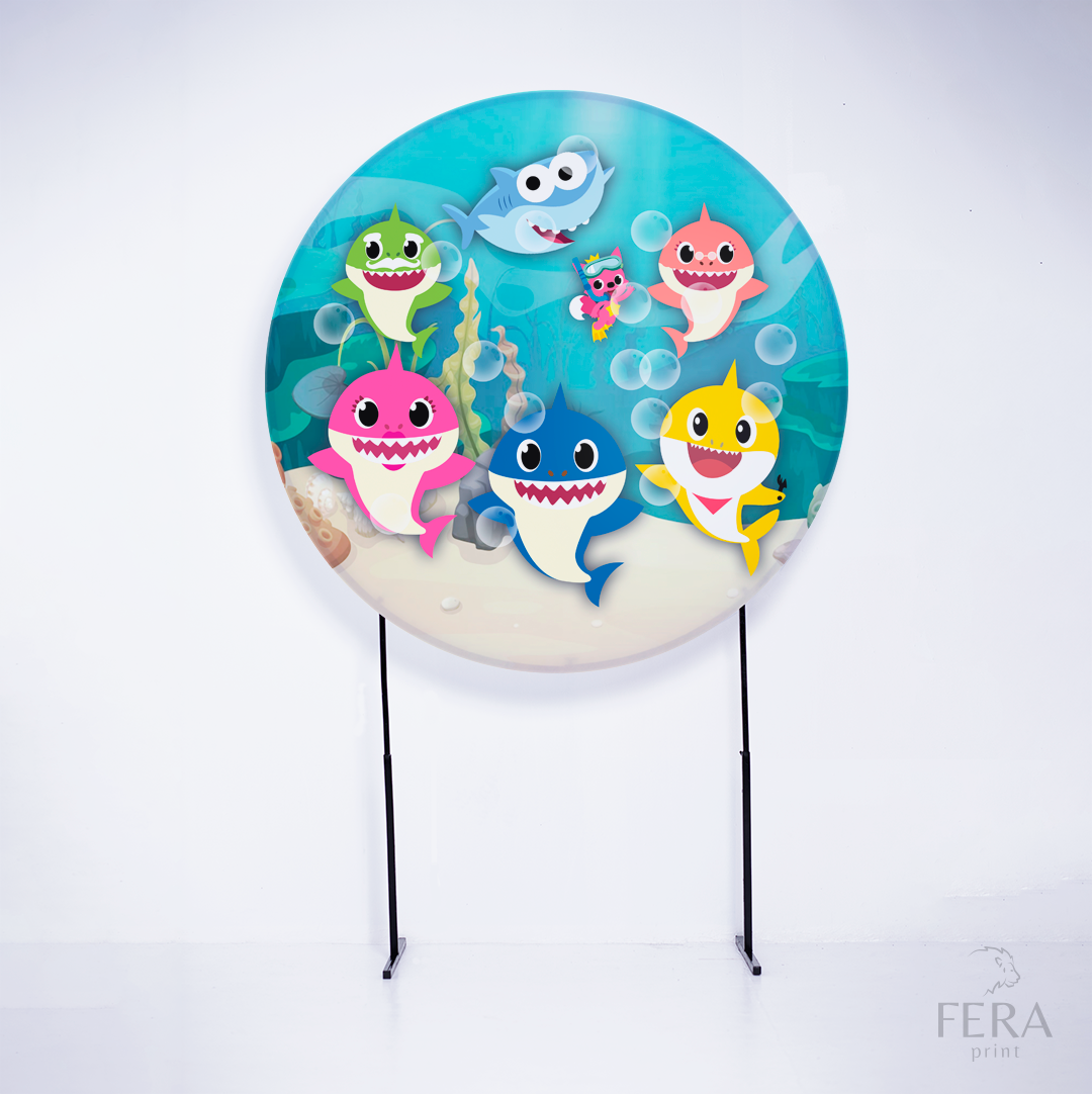 Painel Redondo Bebê Tubarão Bolhas Sublimado