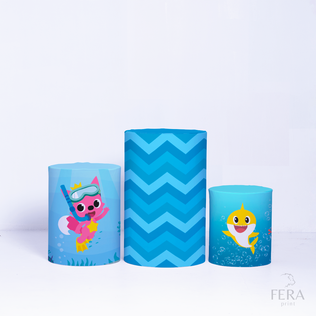 Kit Painéis + Trio Capa Cilindro Casado Bebê Tubarão Azul Sublimado