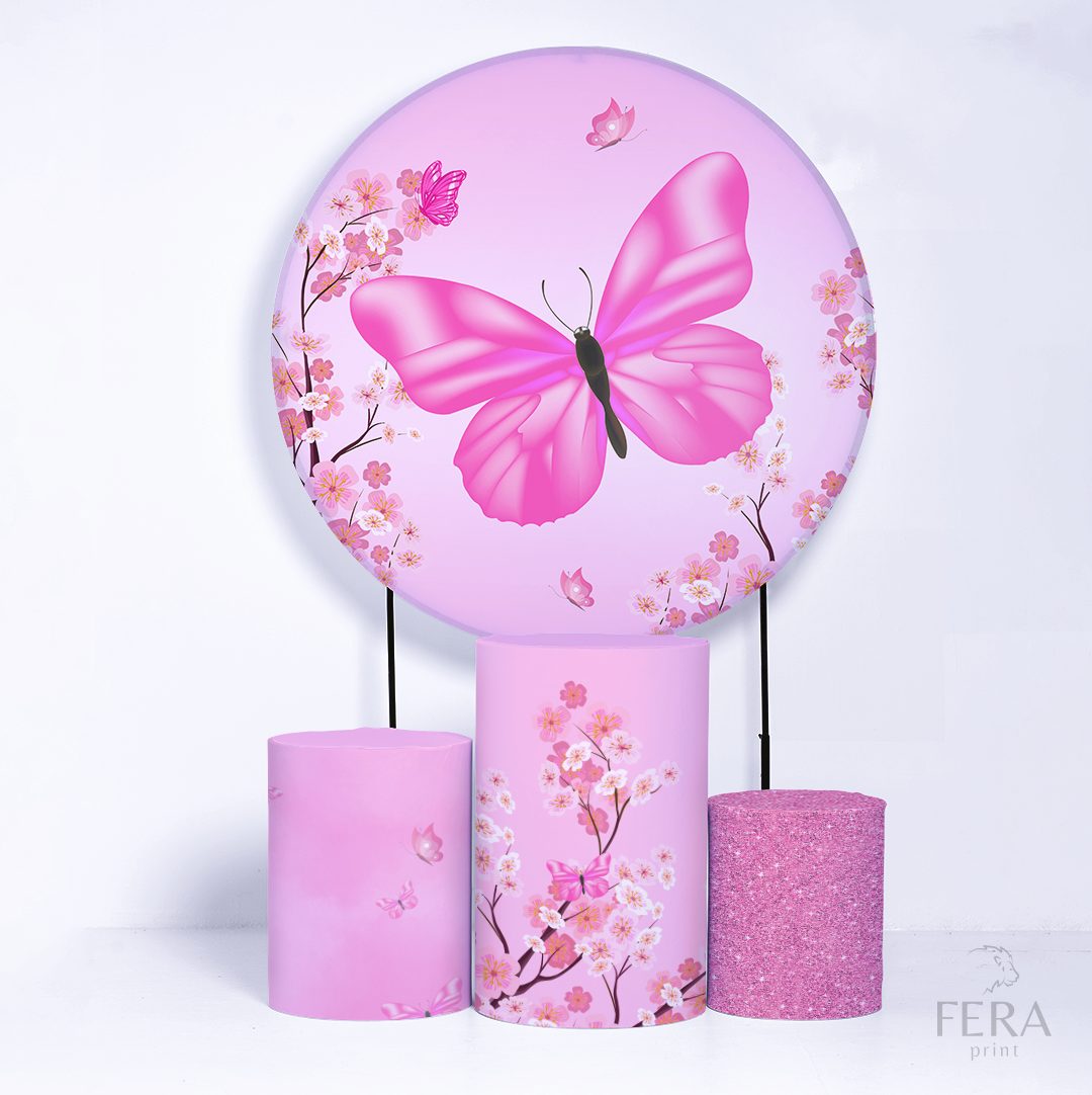 Kit Capa Cilindros + Capa Painel Borboleta Rosa Flores Sublimado