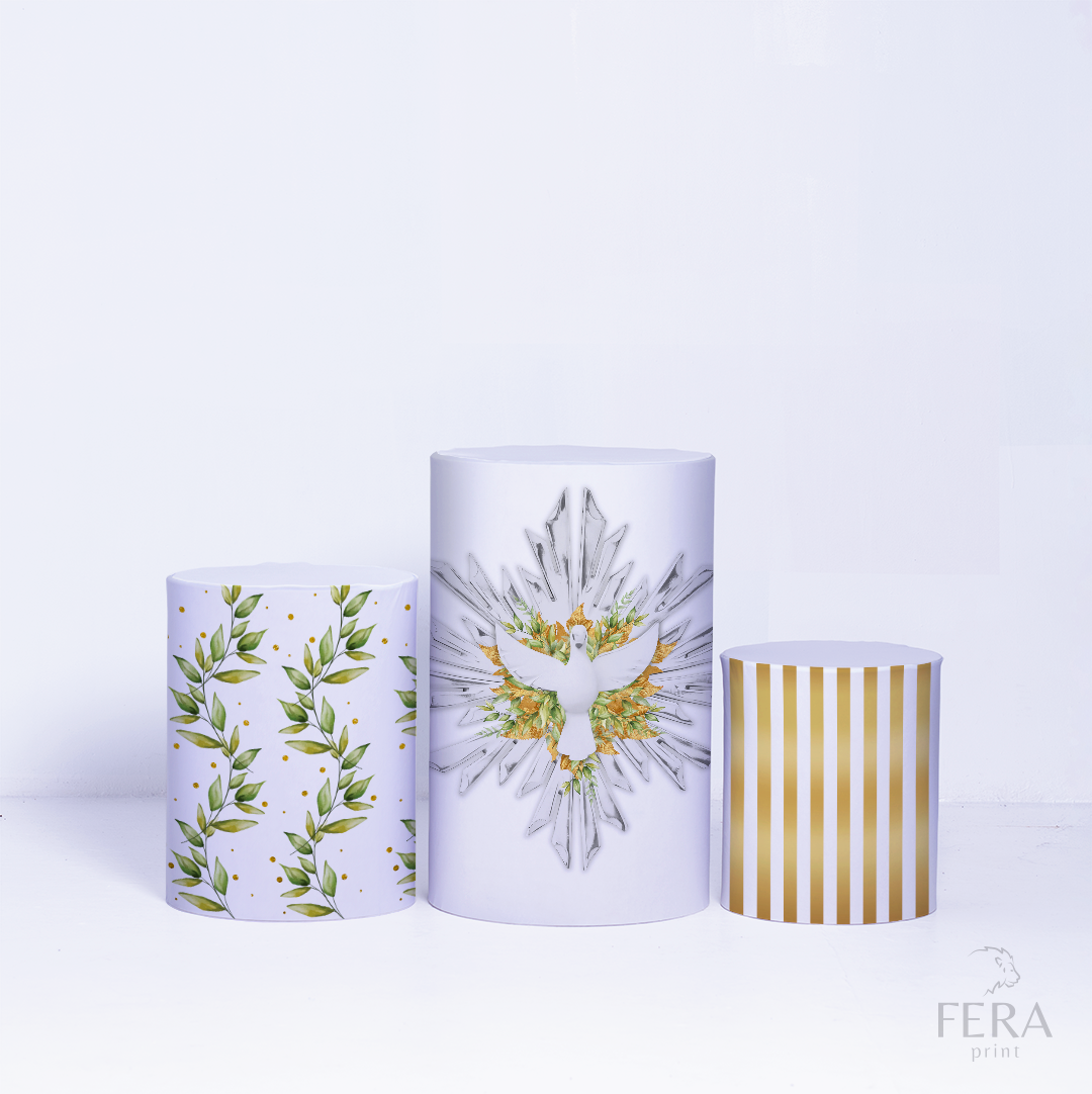 Kit Painéis + Trio Capa Cilindro Casado Batizado Dourado Sublimado