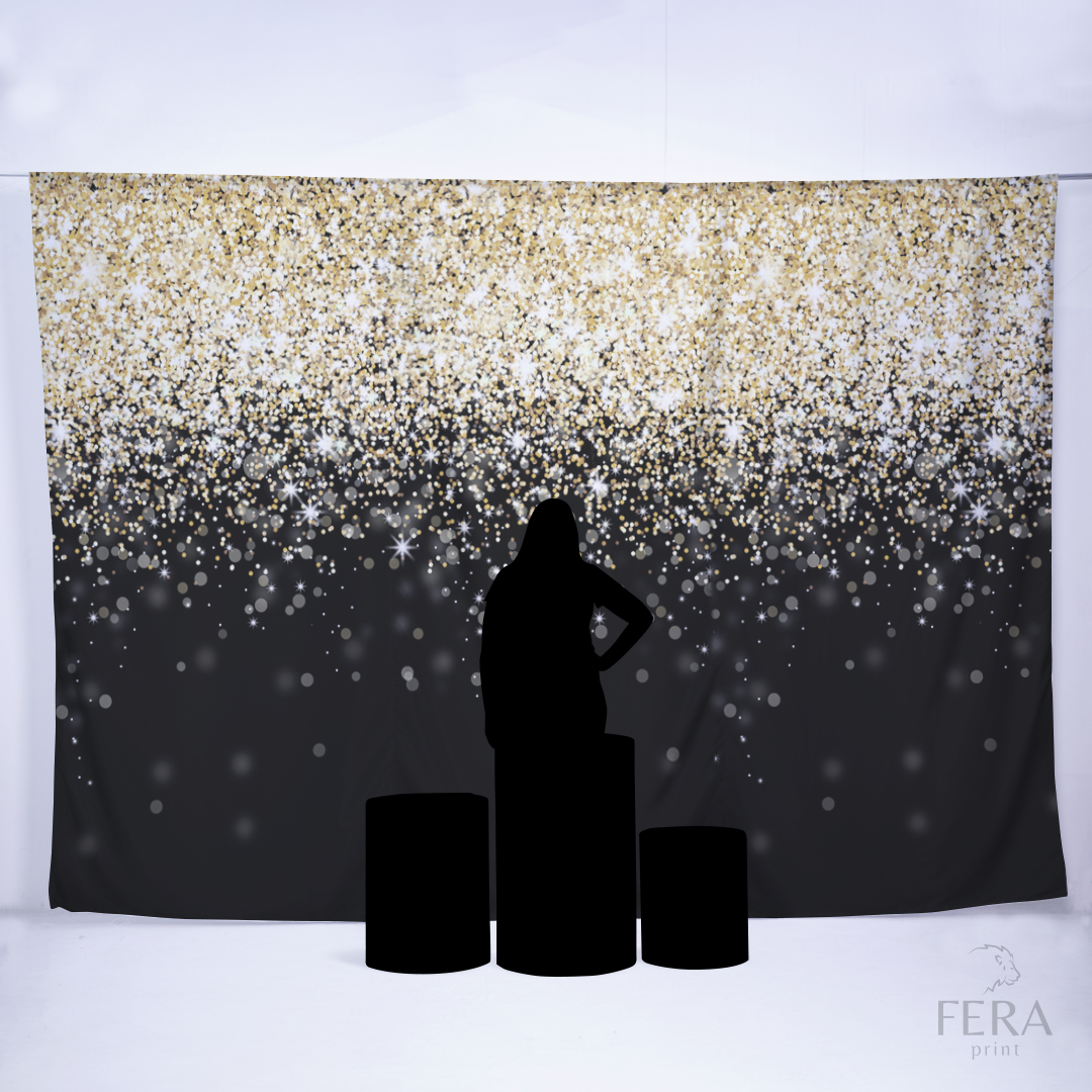 Painel Sublimado Retangular Chuva Dourada Preto