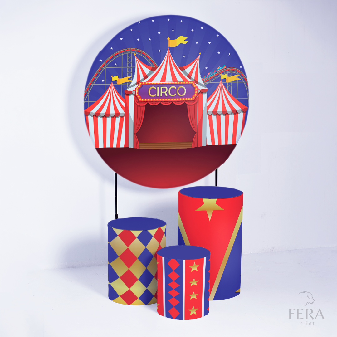 Kit Capa Cilindros + Capa Painel Circo Azul e Vermelho Sublimado