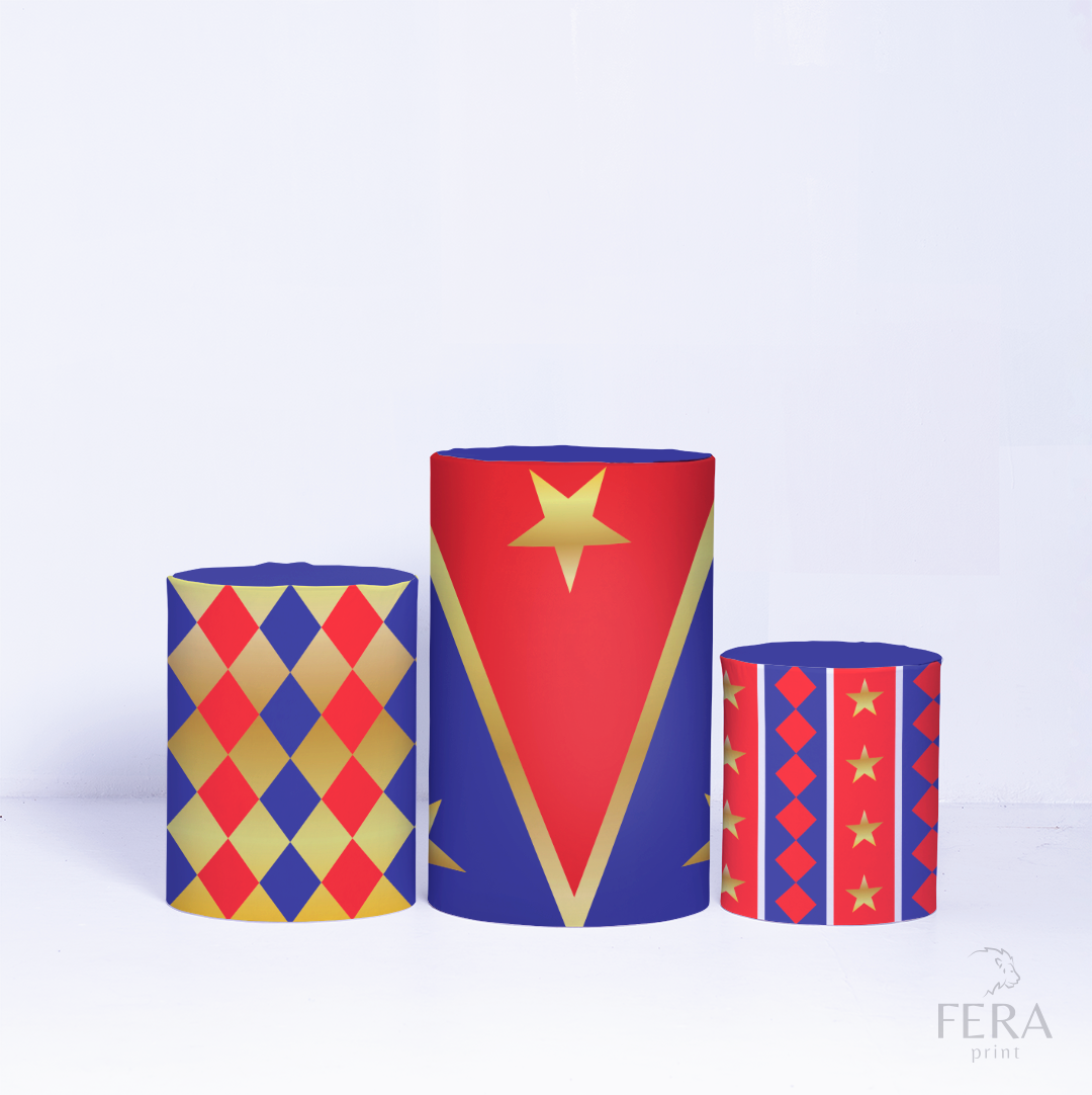 Kit Capa Cilindros + Capa Painel Circo Azul e Vermelho Sublimado