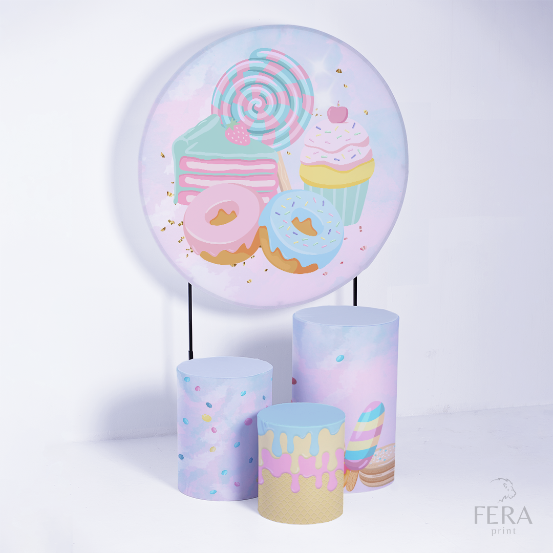 Kit Capa Cilindros + Capa Painel Doces Donuts Sublimado