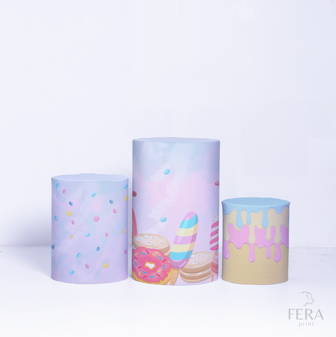 Kit Capa Cilindros + Capa Painel Doces Donuts Sublimado