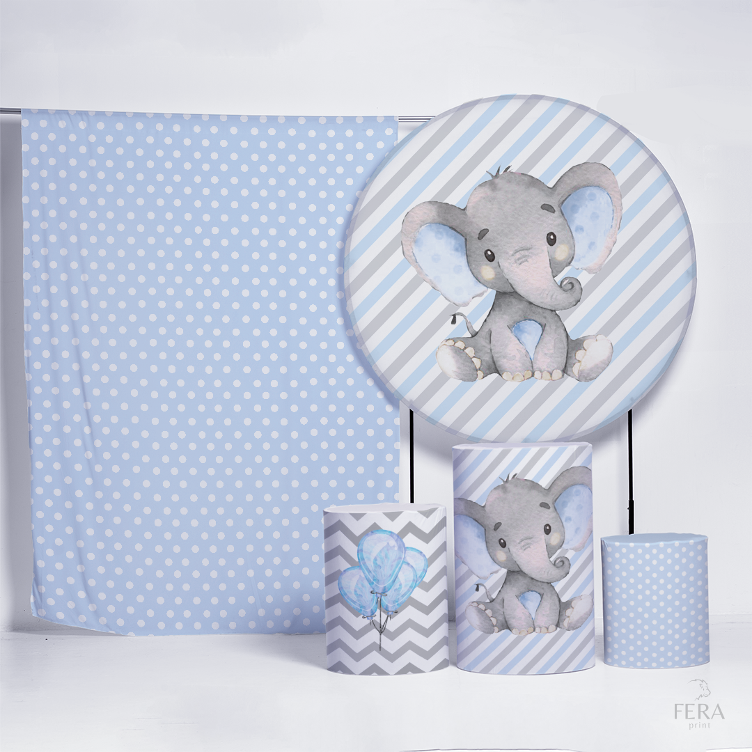 Kit Painéis + Trio Capa Cilindro Casado Elefante Azul Sublimado