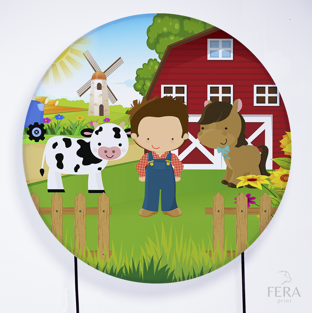 Painel Redondo Fazendinha Vermelha Sublimado