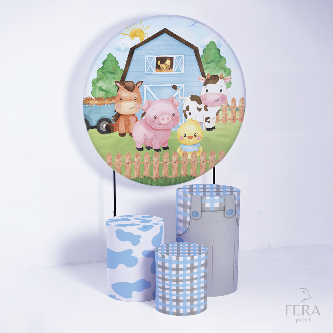 Kit Capa Cilindros + Capa Painel Fazendinha Azul Sublimado