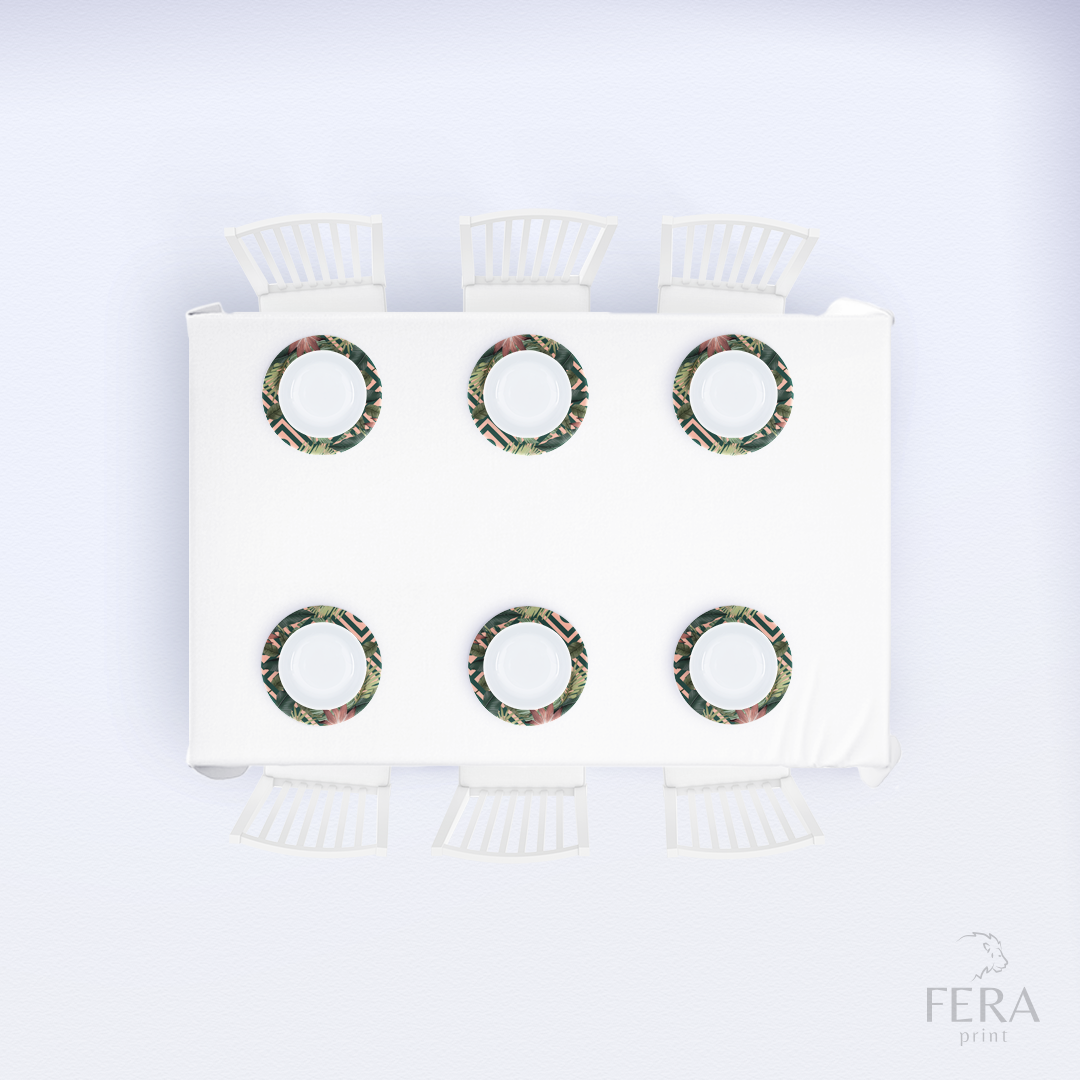 Kit 6 Capas de Sousplat Folhas Geométrico Sublimado