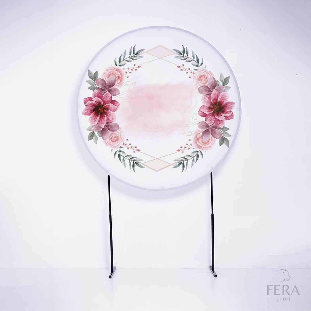 Painel Redondo Floral Rosa Aquarela Sublimado