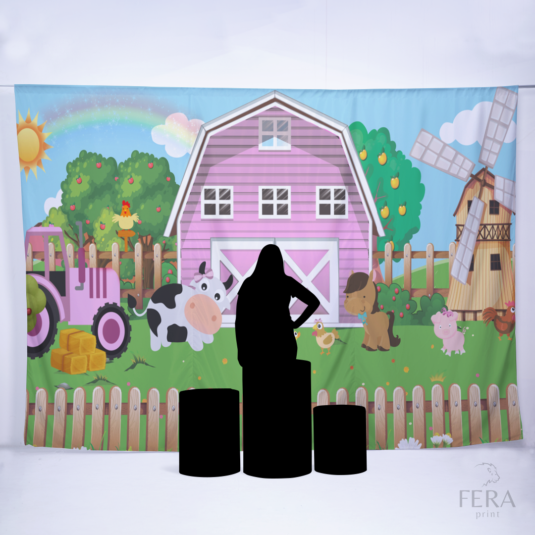 Painel Sublimado Retangular Fazendinha Rosa