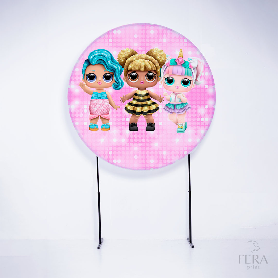 Painel Redondo Boneca Surprise Rosa Sublimado