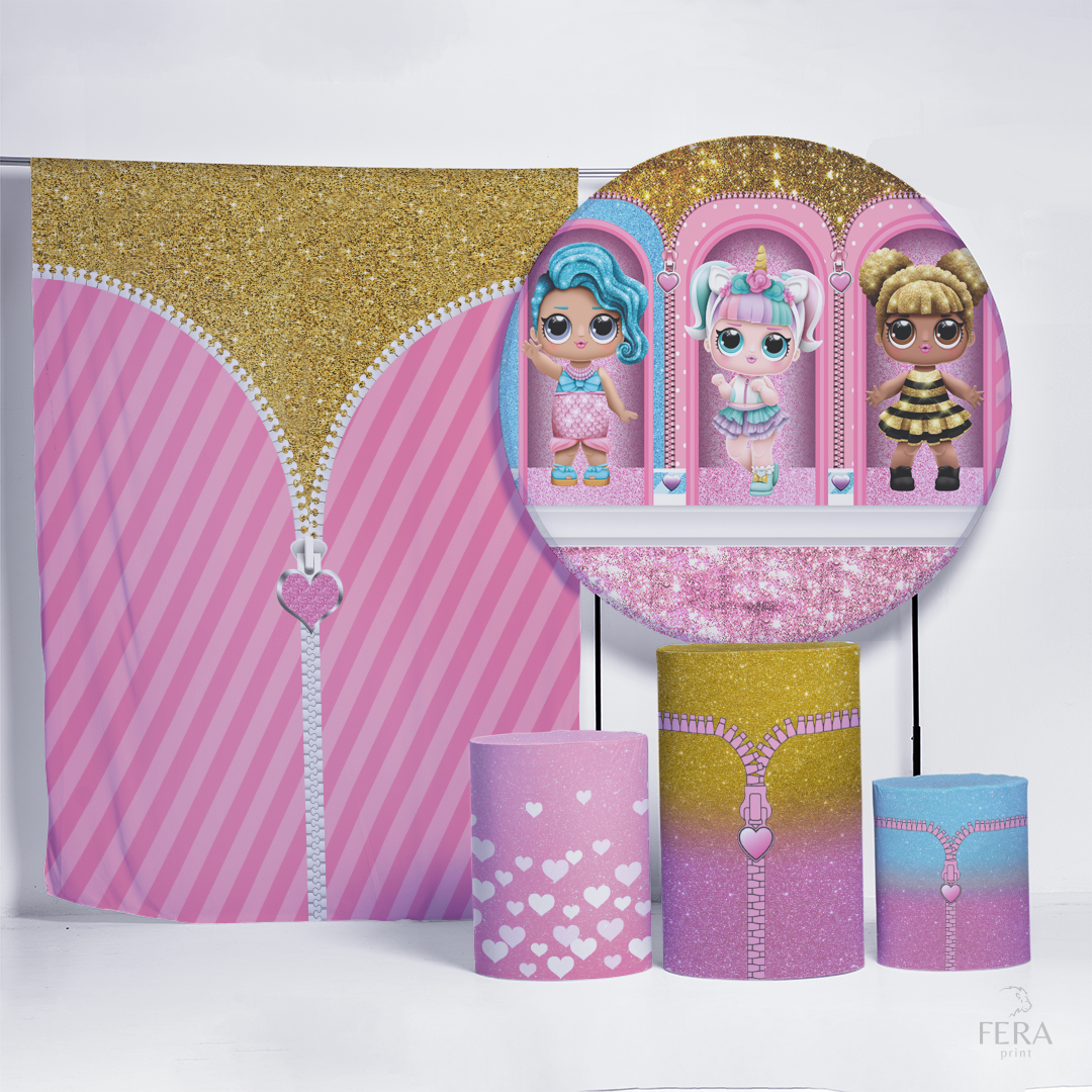 Kit Painéis + Trio Capa Cilindro Casado Bonequinhas Brilho Sublimado