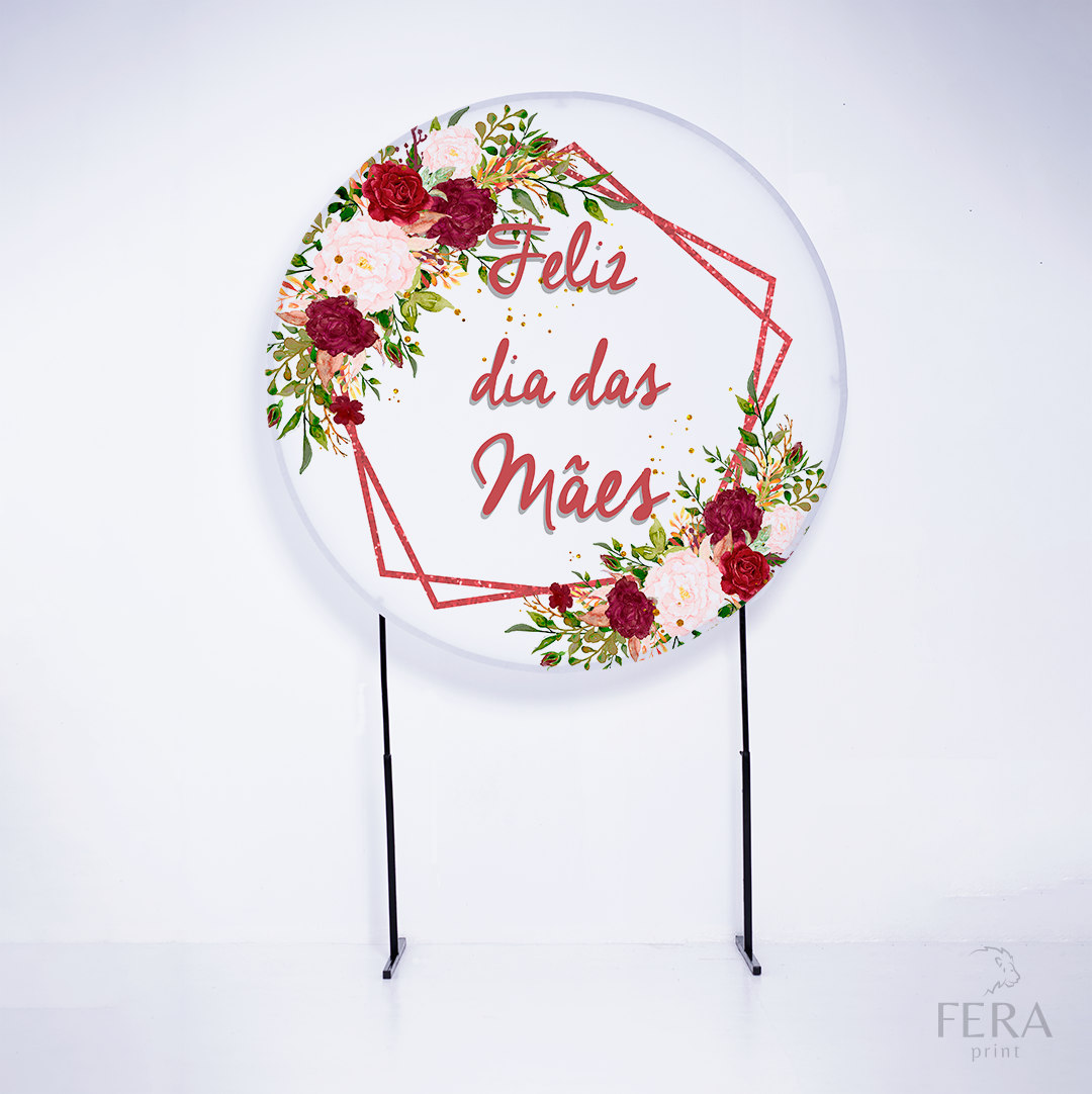 Painel Redondo Dia das Mães Flores Vermelhas Sublimado