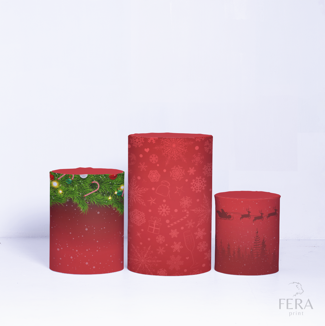 Kit Capa Cilindros + Capa Painel Feliz Natal Dourado Sublimado