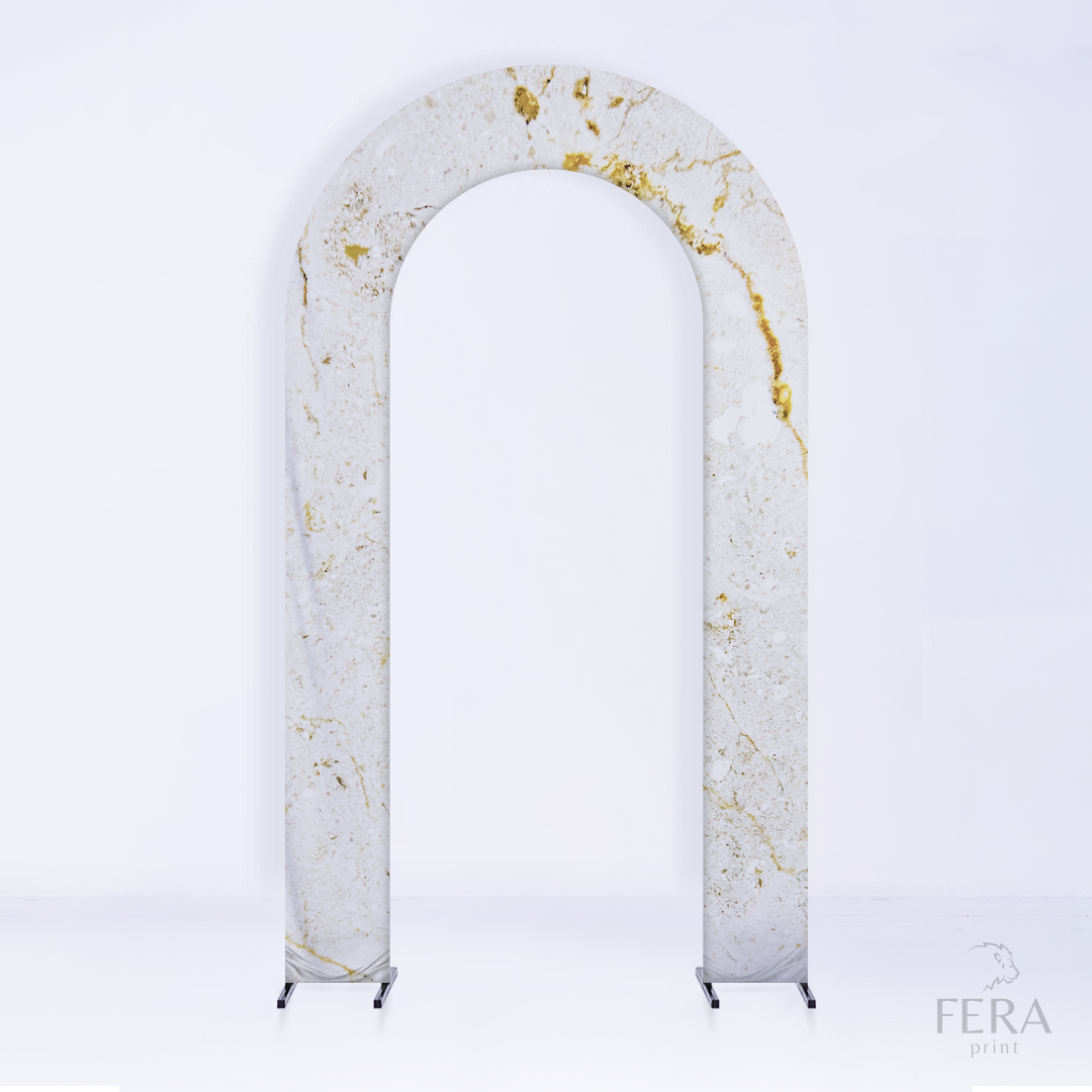 Painel Portal Sublimado Mármore Branco e Dourado c/ Forro