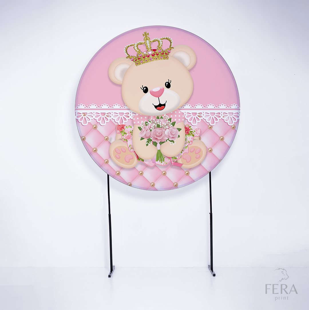 Painel Redondo Ursinha Princesa Rosa Sublimado