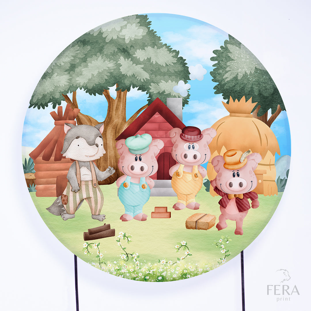 Painel Redondo 3 Porquinhos Azul Sublimado