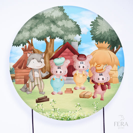 Painel Redondo 3 Porquinhos Azul Sublimado