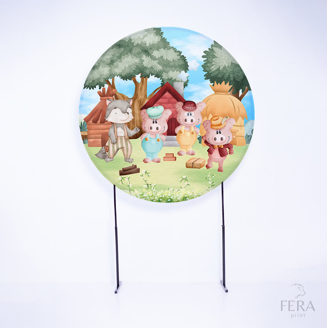 Painel Redondo 3 Porquinhos Azul Sublimado