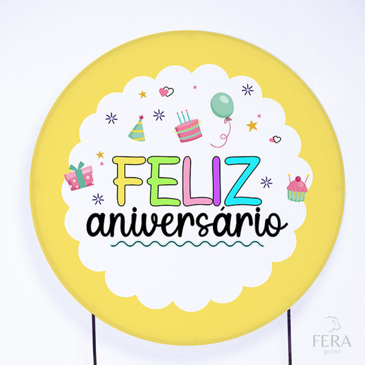 Painel Redondo Feliz Aniversário Sublimado