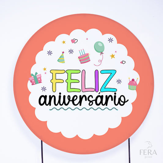 Painel Redondo Feliz Aniversário Sublimado