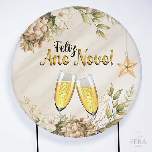 Painel Redondo Ano Novo Branco Sublimado