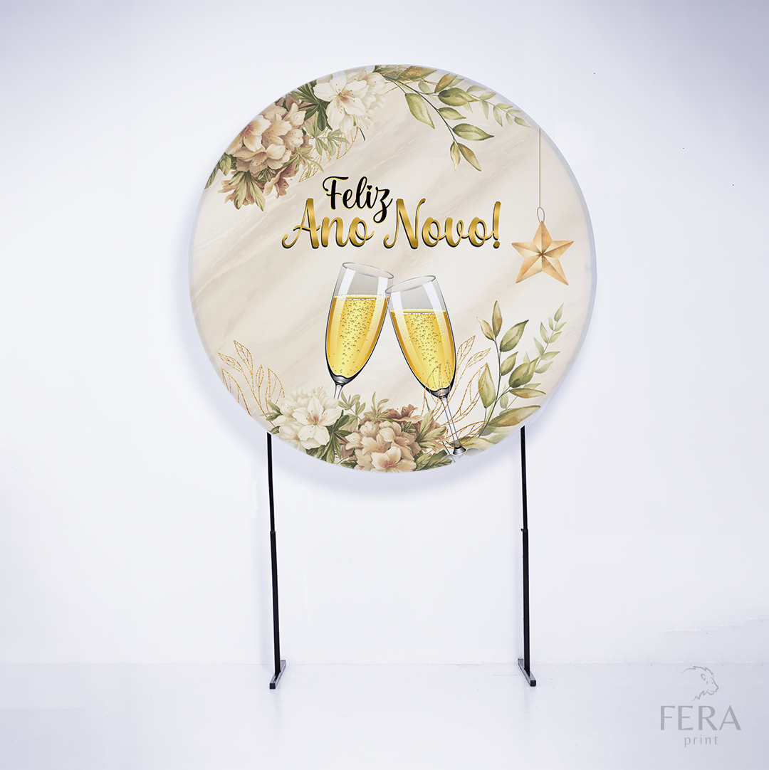 Painel Redondo Ano Novo Branco Sublimado