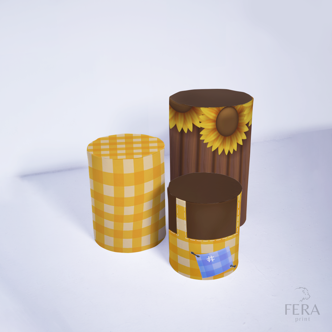 Kit Capa Cilindros + Capa Painel Festa Junina Arraiá Amarelo Sublimado