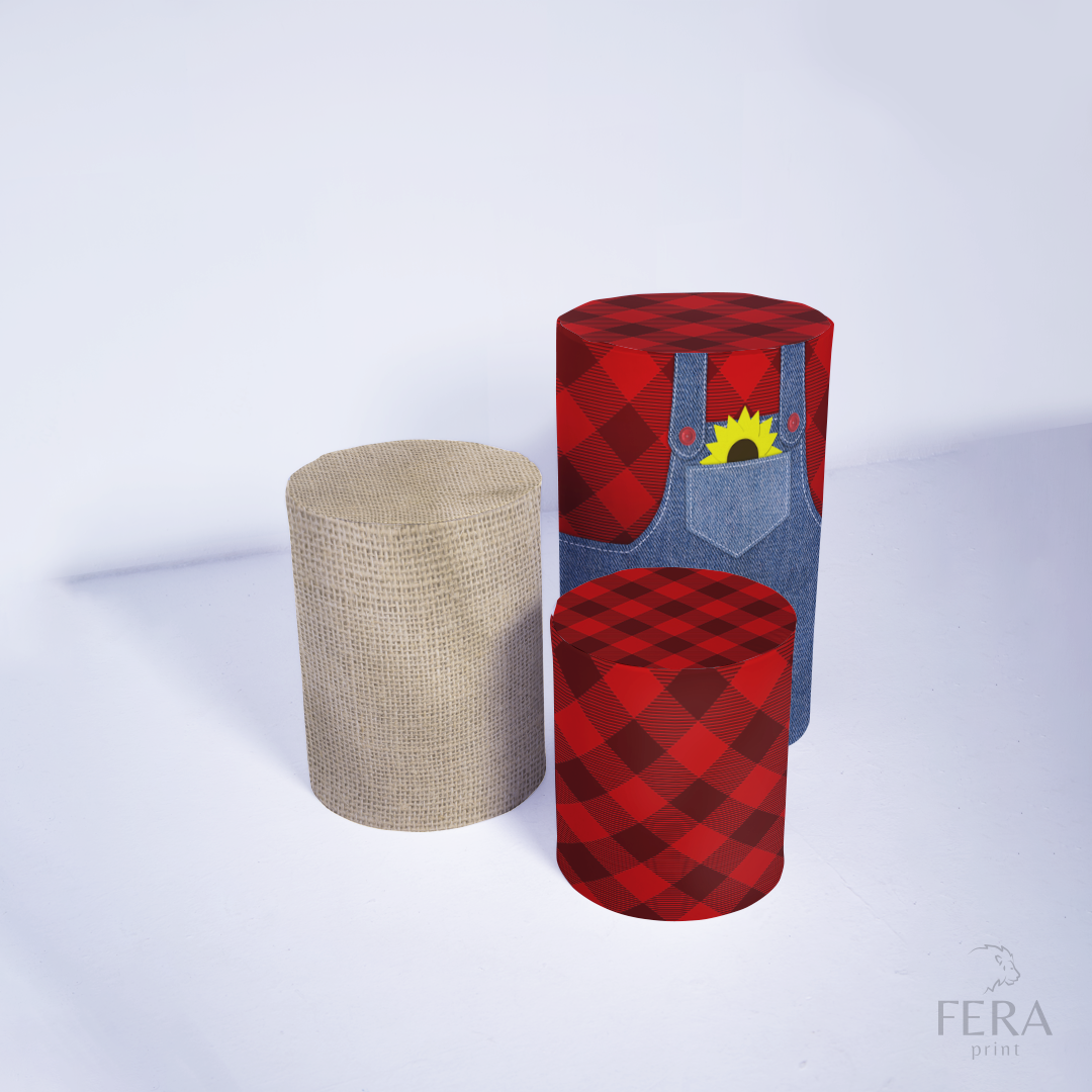 Kit Capa Cilindros + Capa Painel O Mió Arraiá Xadrez Vermelho Sublimado