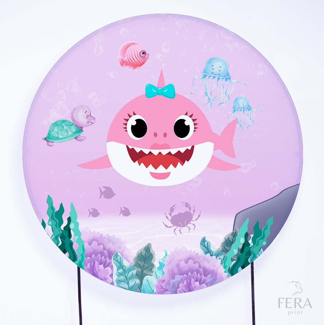 Painel Redondo Bebê Tubarão Menina Sublimado